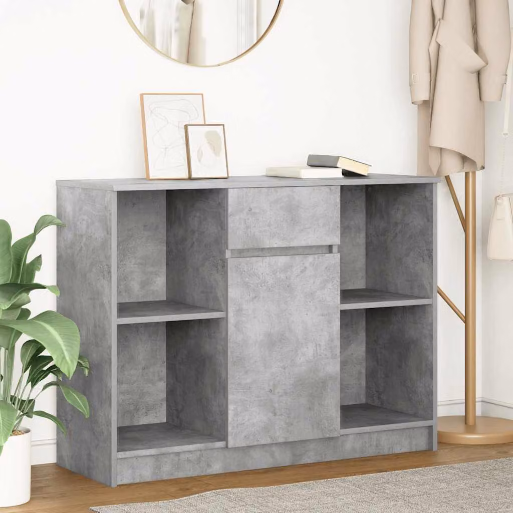 Credenza con cassetto vidaXL in grigio cemento, L: 101 cm, P: 35 cm, H: 76 cm