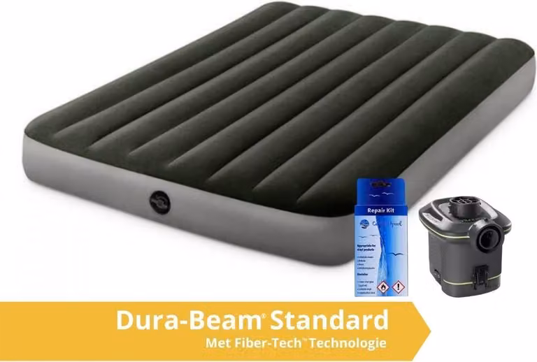 Intex Prestige Downy - Materasso ad aria - Dubbio - Con pompa a batteria e kit di riparazione - 191x137x25 cm - PVC - Verde