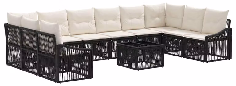 Set Divano da Giardino 11 pcs Nero polyrattan