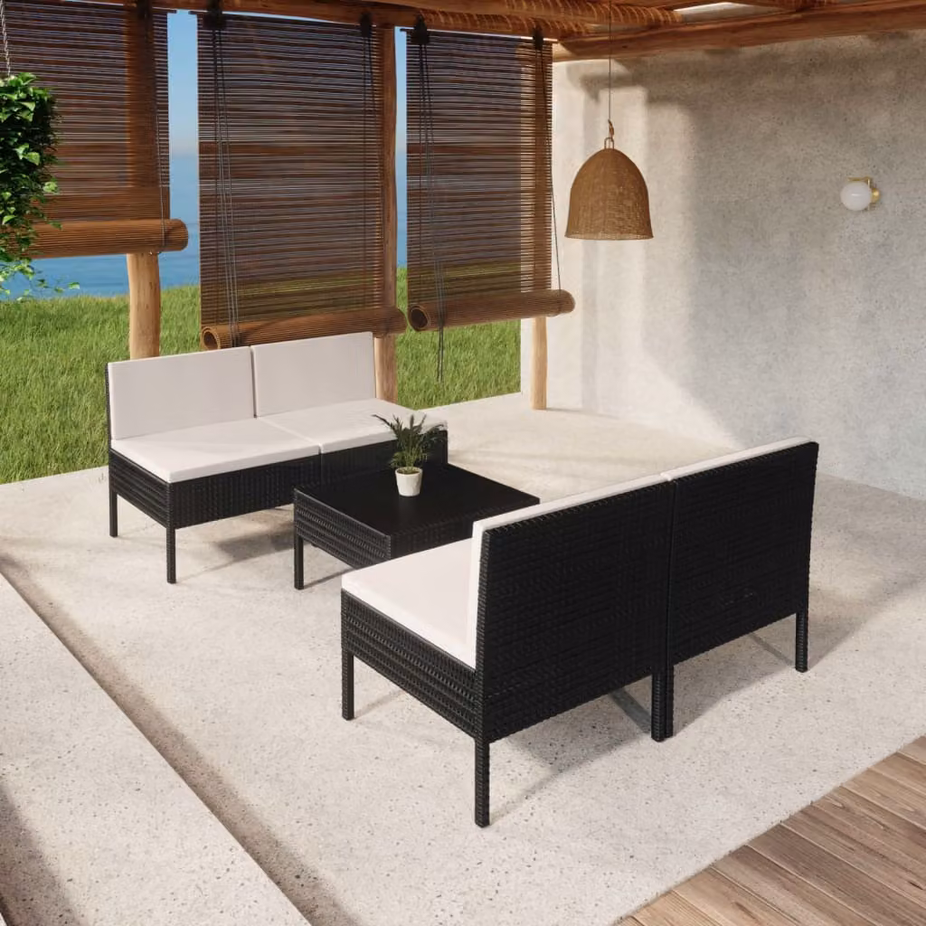 Maison Exclusive - Set da giardino da 5 pezzi con cuscini in rattan sintetico nero