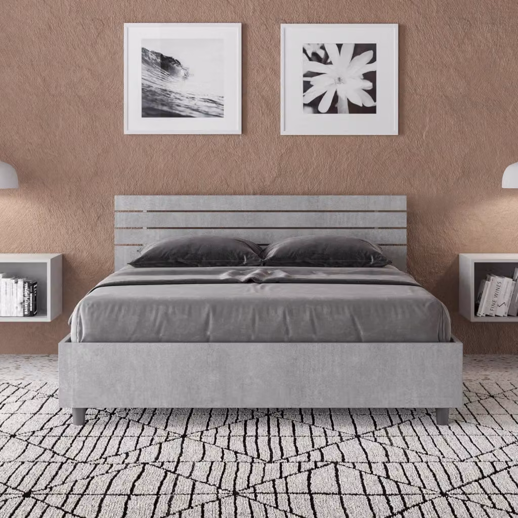 Letto Matrimoniale Francese Ankel GIORDANOSHOP con Contenitore e Rete a Alzare, Rivestimento in Tessuto Grigio, L/P/H: 140 x 200 x 147 cm – 2