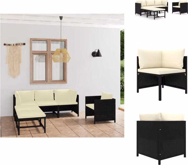 vidaXL Set di 6 pezzi da giardino con cuscini in poly rattan nero - Set di mobili da giardino