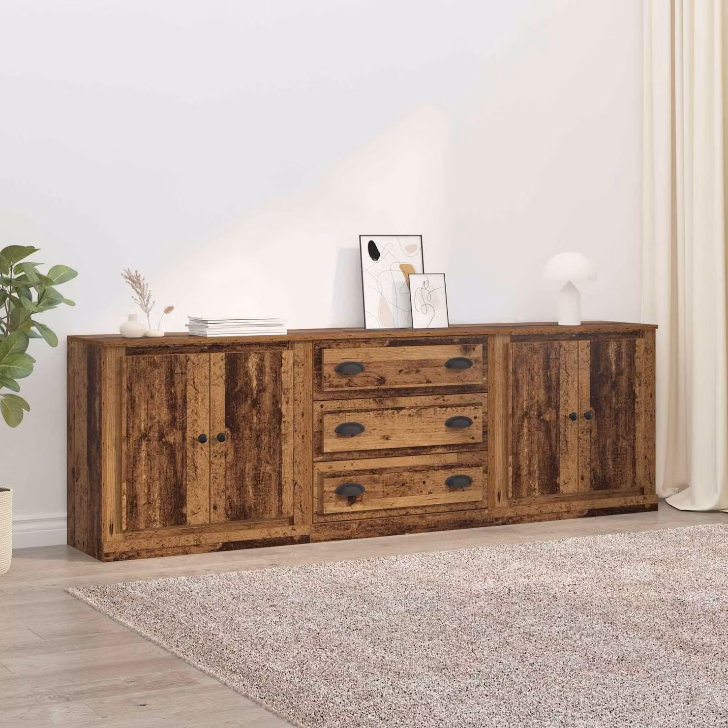 Set di 3 sideboard vidaXL in legno color marrone con finitura opaca, L 210 cm x P 35,5 cm x H 67,5 cm