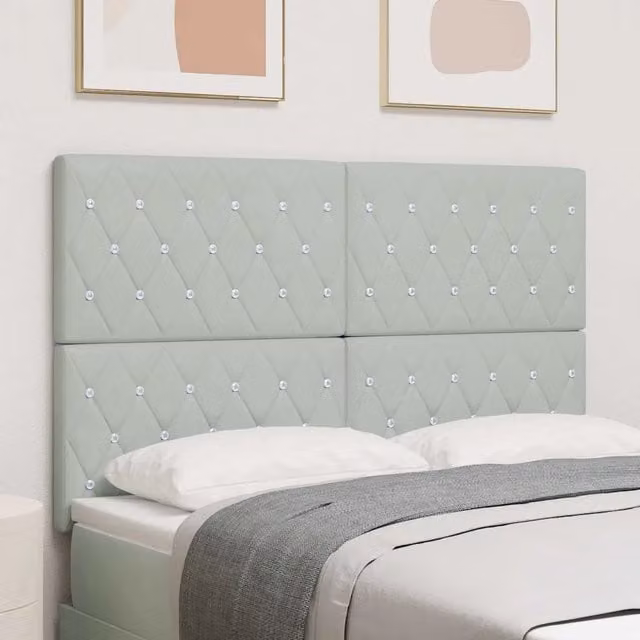 Testiera decorativa moderna vidaXL in pelle sintetica grigio chiaro, Larghezza: 144 cm