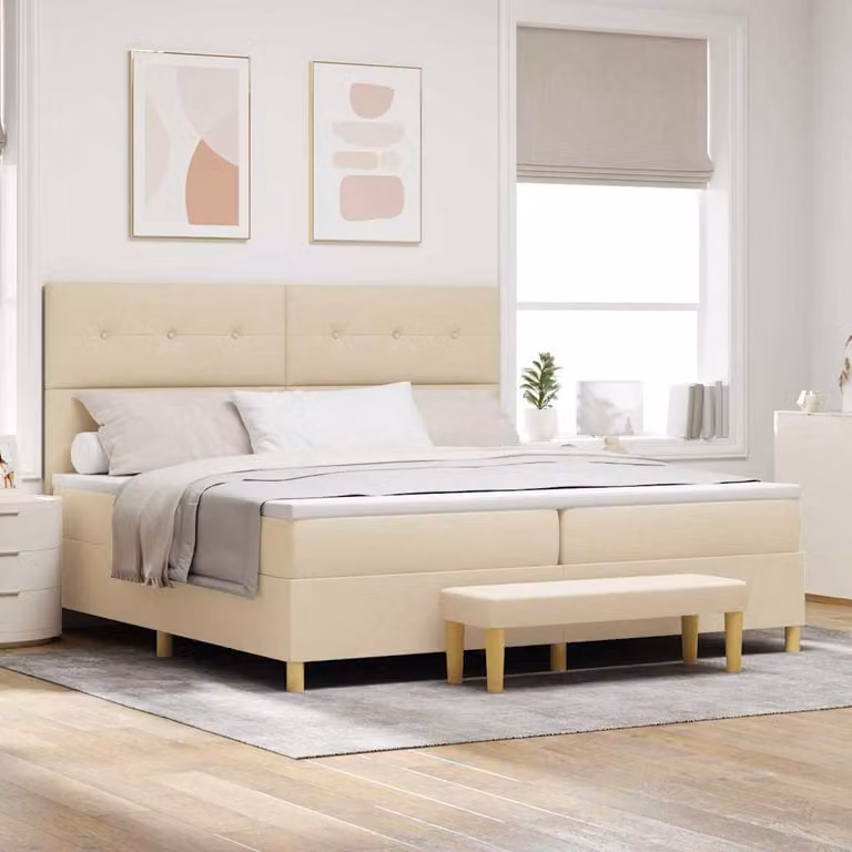 Maison Exclusive - Letto boxspring con testiera color crema 200 x 200 cm in tessuto
