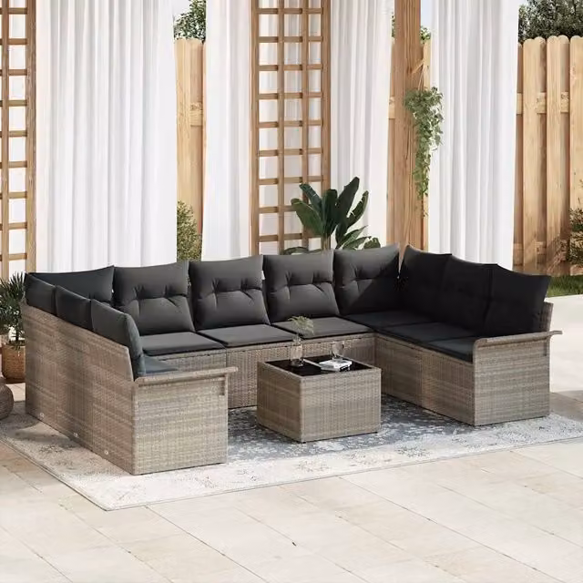 Set Divano da Giardino 10 pz Grigio polyrattan 3354201
