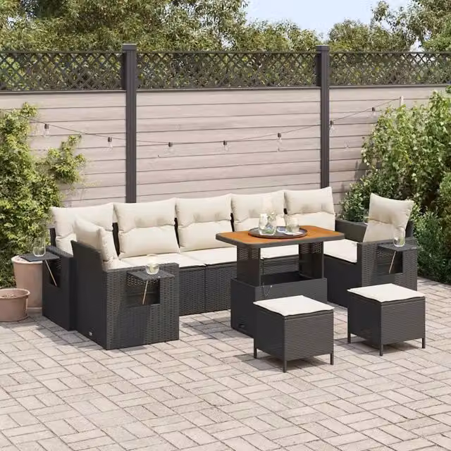 Set Divano da Giardino Nero e Crema polyrattan 3363680