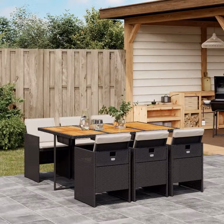 Set da pranzo da giardino vidaXL in legno di acacia oliato e polyrattan, 7 pezzi, moderno