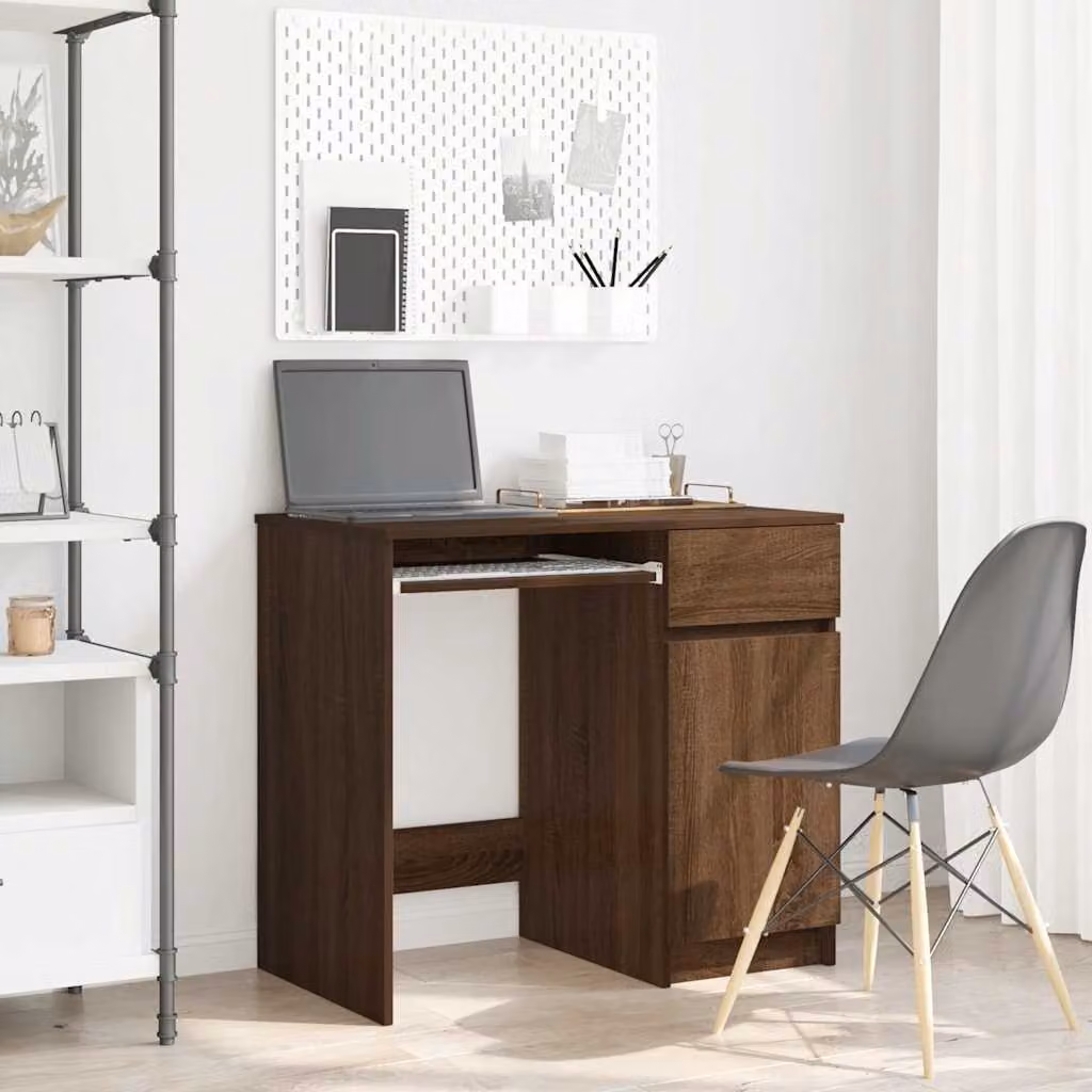 Scrivania moderna vidaXL in legno color rovere marrone L: 86 cm, P: 49 cm, H: 76 cm