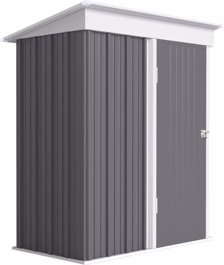 Casetta da giardino, ripostiglio per attrezzi da esterno in acciaio ondulato, design a parete, ripiani regolabili, porta chiudibile a chiave, grigio,