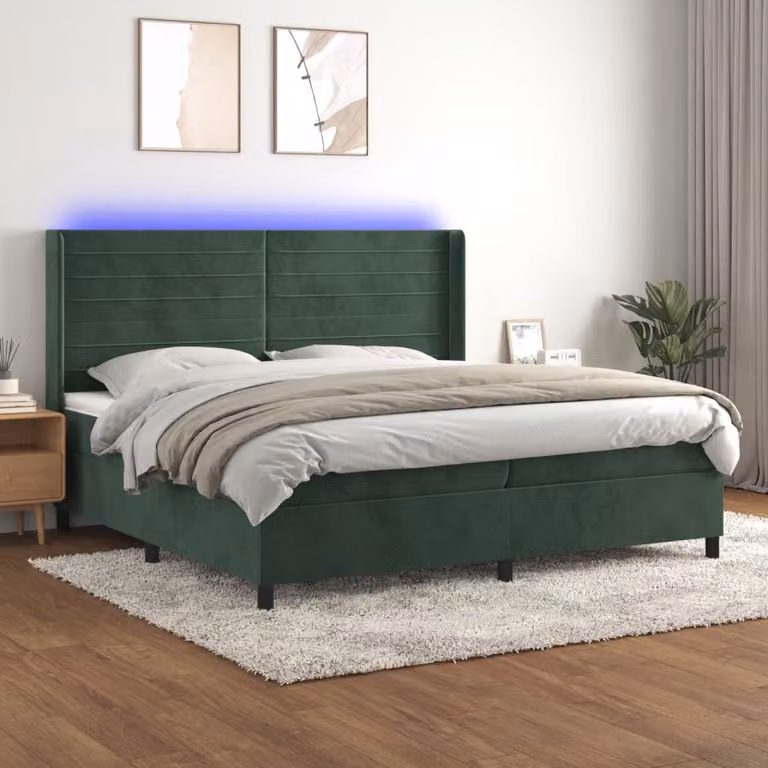 Maison Exclusive - Letto boxspring con materasso e LED verde scuro 200x200 cm velluto