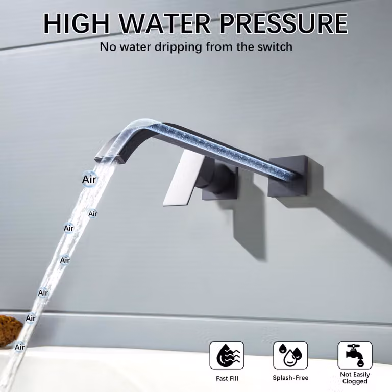 Miscelatore monocomando da parete per bagno, con bocchetta di erogazione di 30 cm, finitura nera opaca, ideale per bagni