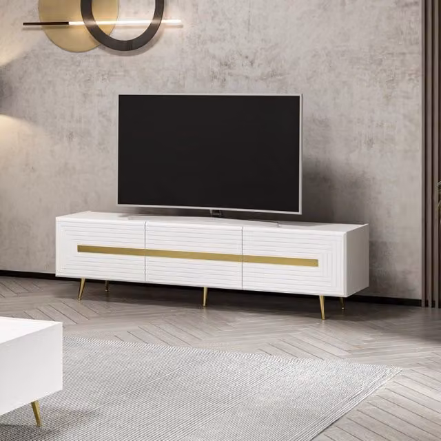 Base porta tv Jose colore bianco con inserti dorati
