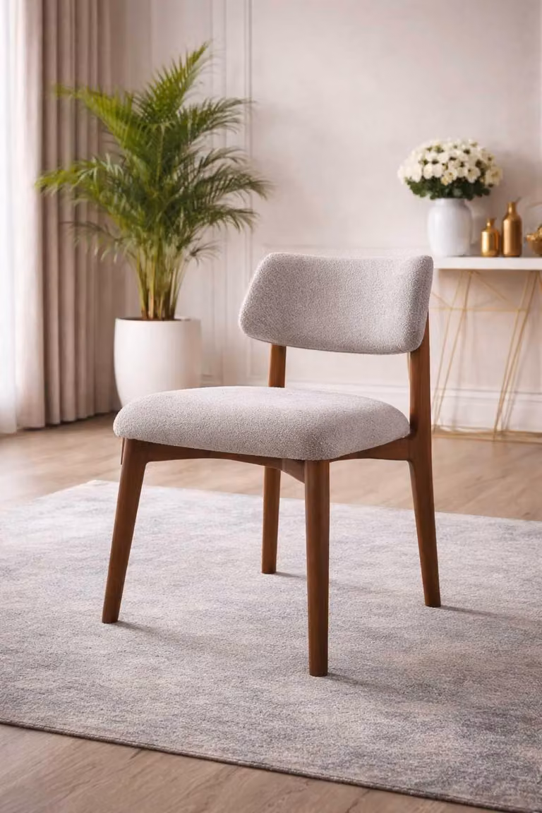 Elegante sedia imbottita grigia da sala da pranzo con robusta struttura in legno