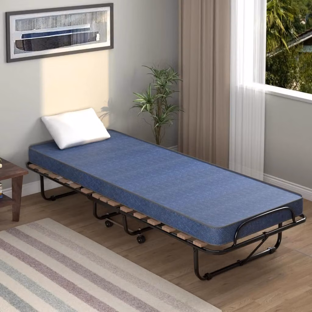 Letto pieghevole Costway con materasso in memory foam e ruote girevoli, Blu scuro, L: 190 cm, P: 80 cm, H: 33 cm – 2