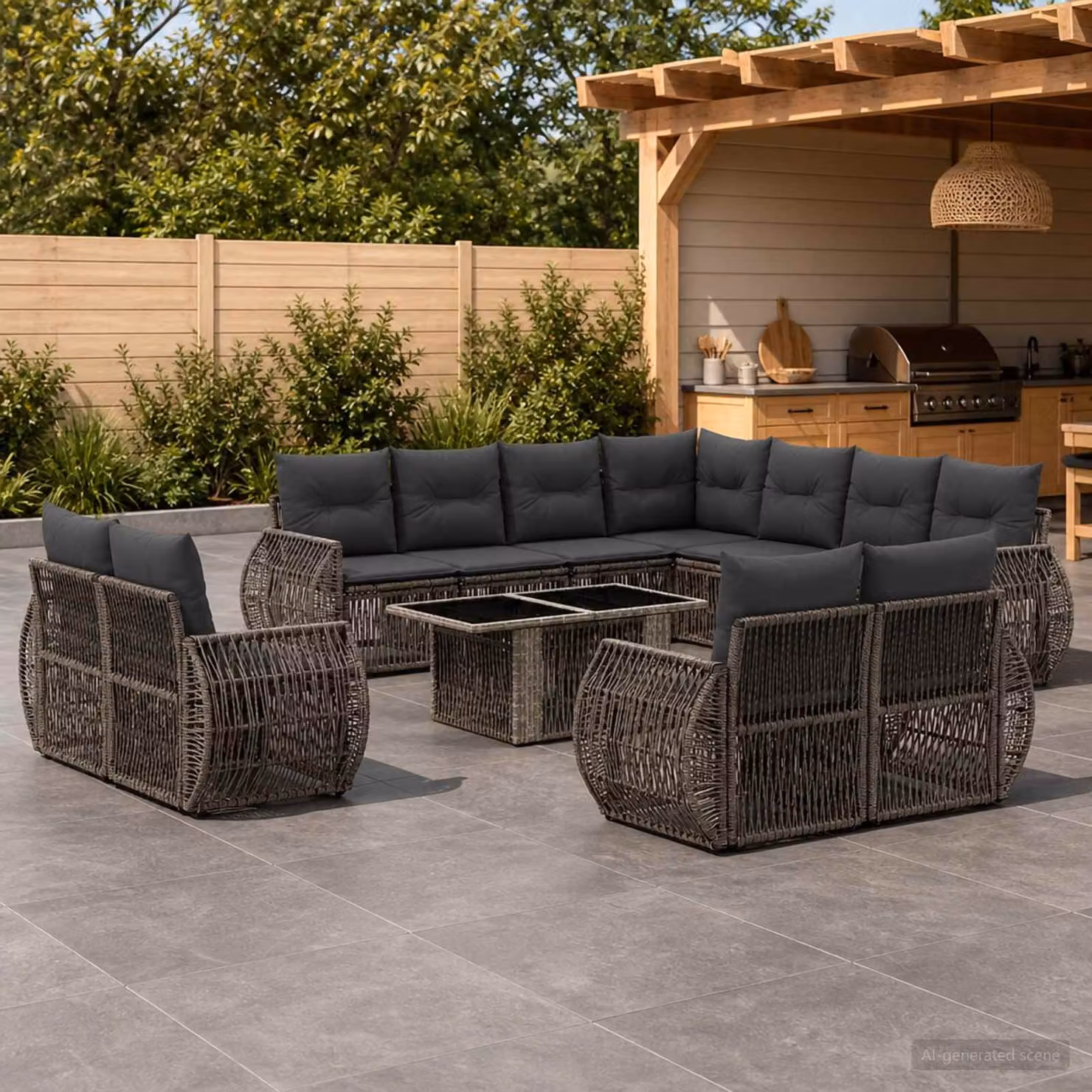 Set Divano da Giardino vidaXL 12 pz a forma a U in Polyrattan Grigio con Tavolino e Cuscini