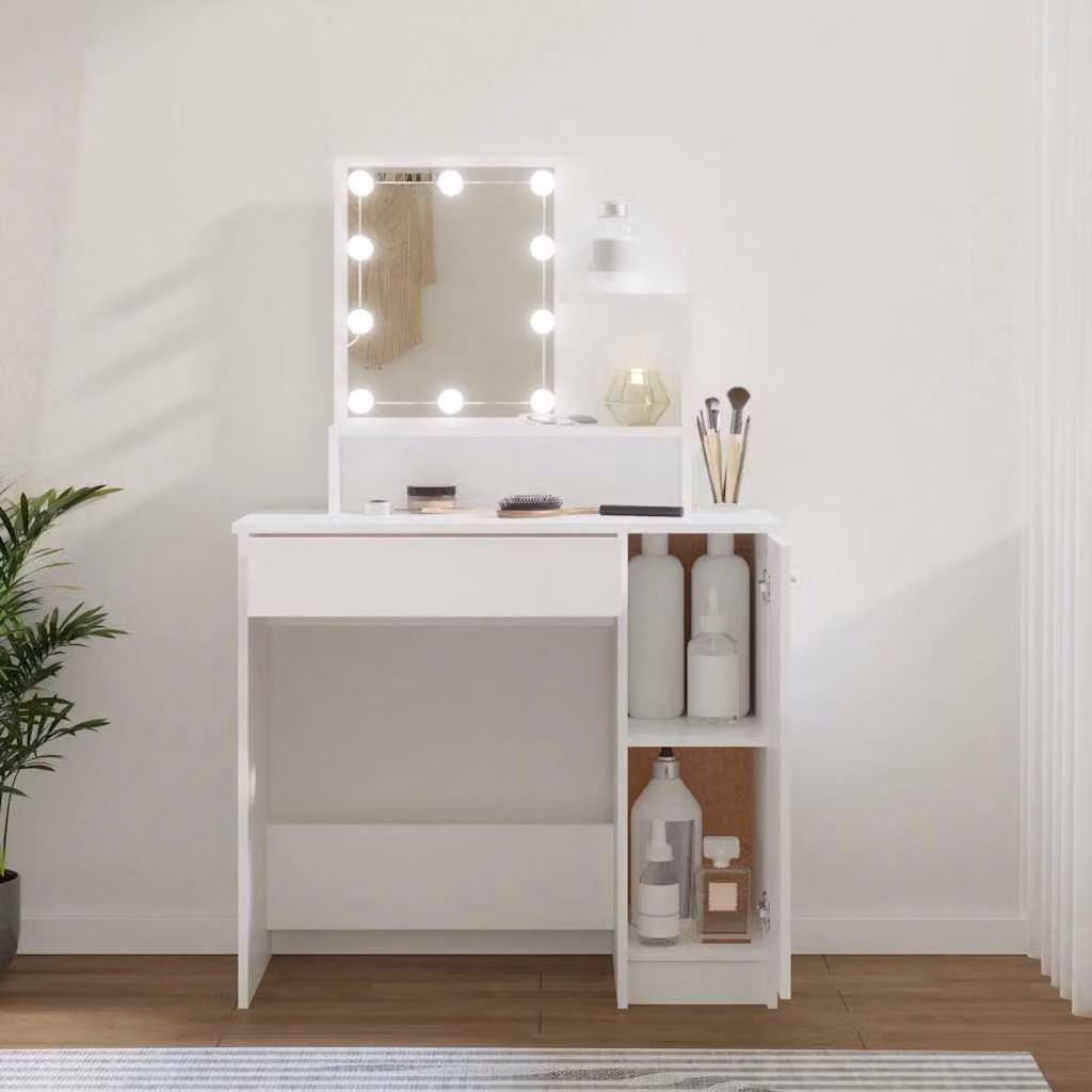 vidaXL Toeletta Hollywood con LED Bianca L: 86,5 cm, P: 35 cm, H: 136 cm