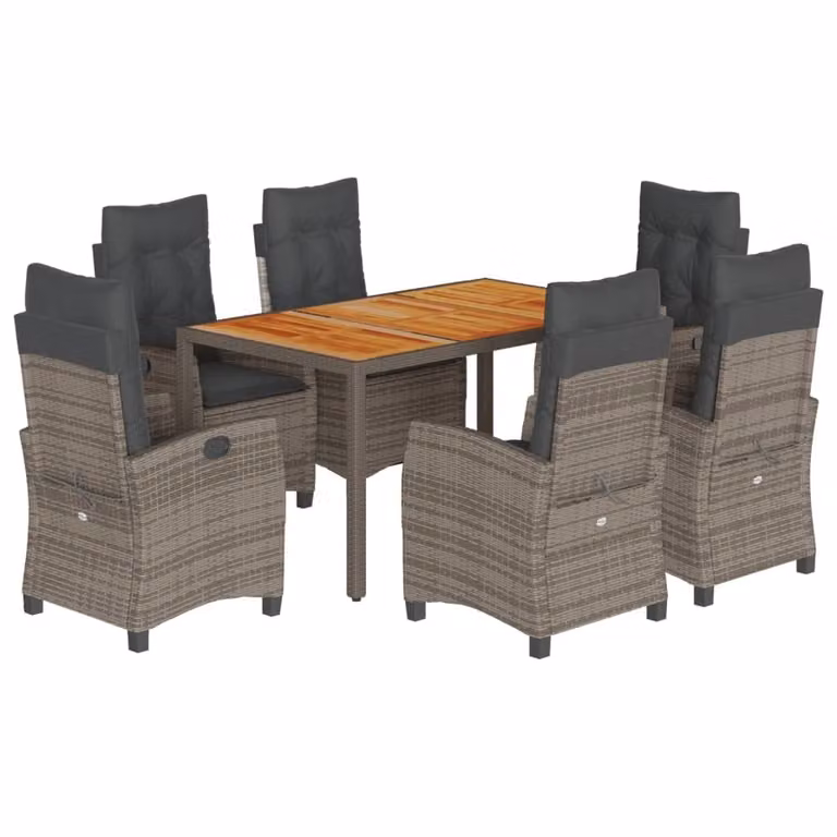 Set da Pranzo da Giardino 7 pz con Cuscini in Polyrattan Grigio