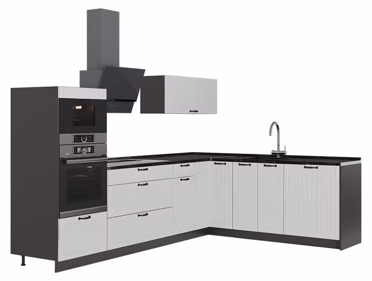 Cucina angolare completa Vicco Fame-Line Bianco rustico/Antracite 287 x 207 cm, PL Antracite, Model 63485