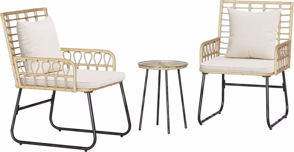 Set da Pranzo per Giardino 3 pcs Marrone e Crema polyrattan
