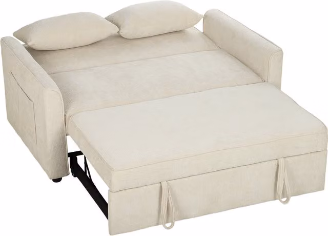 Divano letto HOMCOM 3 in 1 clic clac a 2 posti in ciniglia con schienale regolabile, Beige