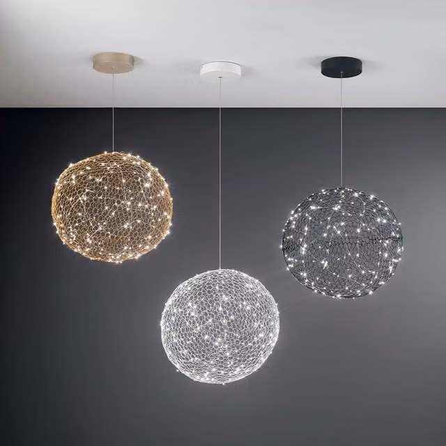 Lampada a sospensione sferica Fabas Sumter in metallo multicolore con finitura oro e ottone, luce LED bianco caldo, dimmerabile e regolabile in altezza
