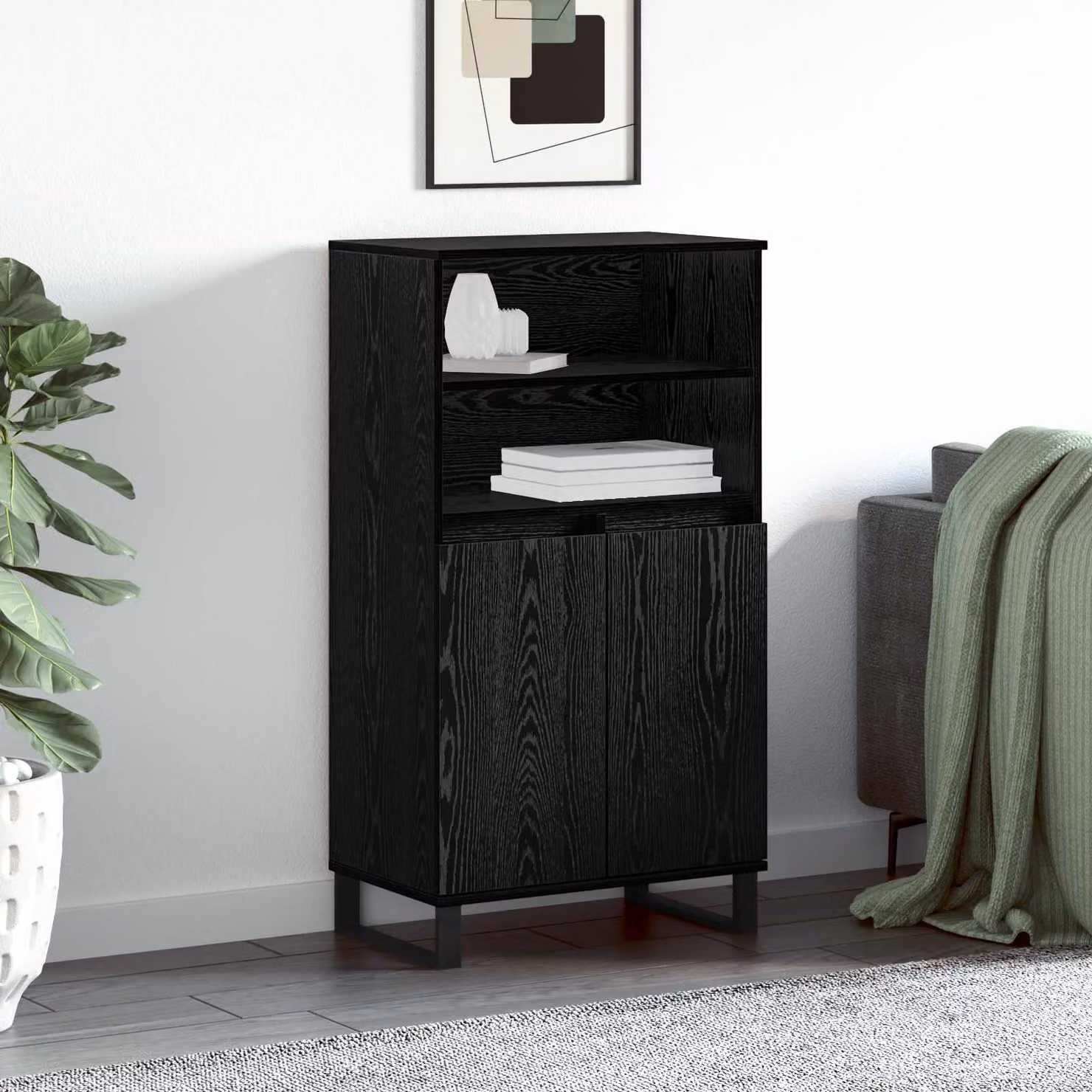 Credenza moderna vidaXL in legno nero opaco con ante a battente e ripiani interni L: 60 cm, P: 36 cm, H: 110 cm