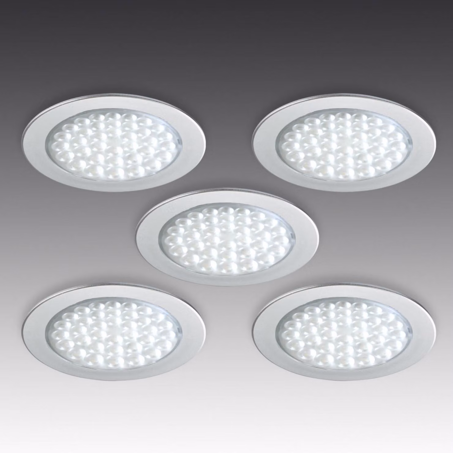 Hera R 68-LED Faretto da incasso in acciaio inox, set 5 68, Alluminio / Grigio / Zincato, Soggiorno / Sala da pranzo, Plastica, Moderno