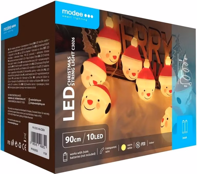 Catena luminosa natalizia con pupazzo di neve - 1,2 metri - 10 LED - Funzionamento a batteria
