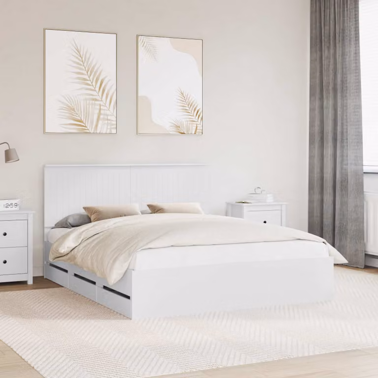 Struttura del letto con cassetti vidaXL in legno ingegnerizzato bianco, L/P/H: 160 x 200 x 100 cm