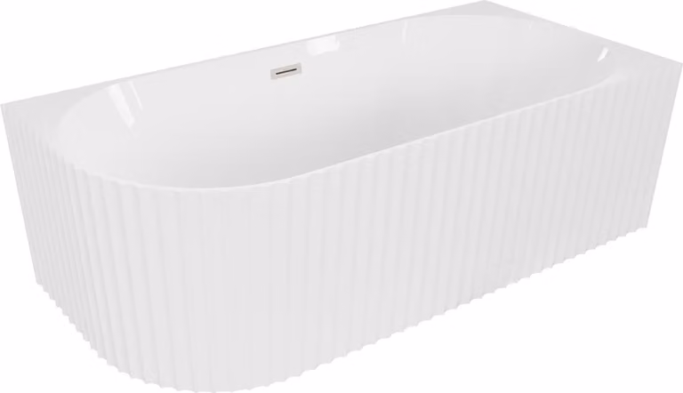 Mexen Gia vasca da bagno freestanding ad angolo destra rigata 170 x 80 cm, bianca lucida, troppo pieno nichel spazzolato