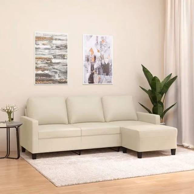 Divano a 3 posti moderno vidaXL in similpelle beige con poggiapiedi coordinato L: 198 cm, P: 80 cm, H: 77 cm