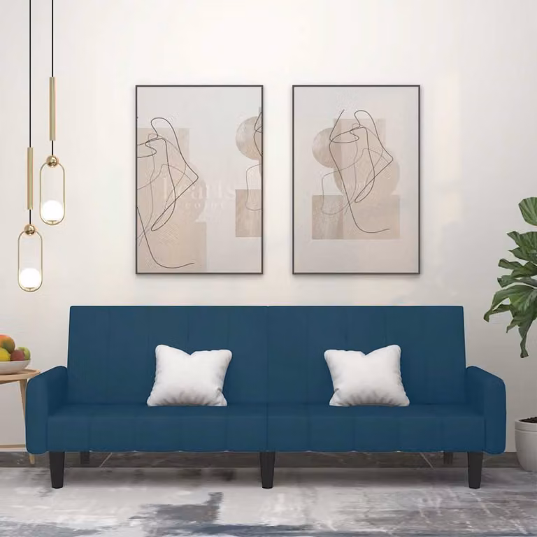 vidaXL Divano Letto Click-Clack Moderno in Velluto Blu con Struttura in Legno Solido e Poggiatesta Regolabile