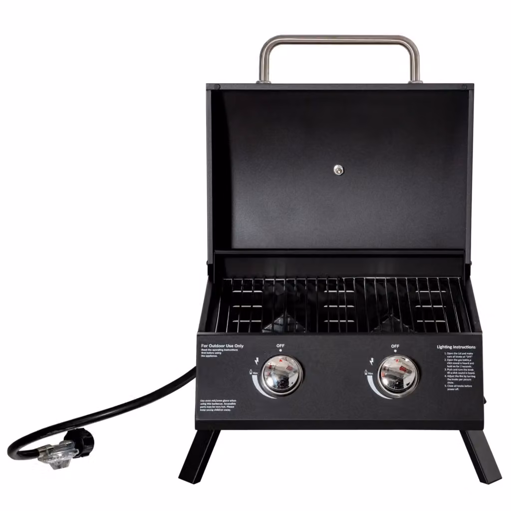 Barbecue a gas da tavolo pieghevole XYLO con 2 bruciatori da 5KW in acciaio nero – 2