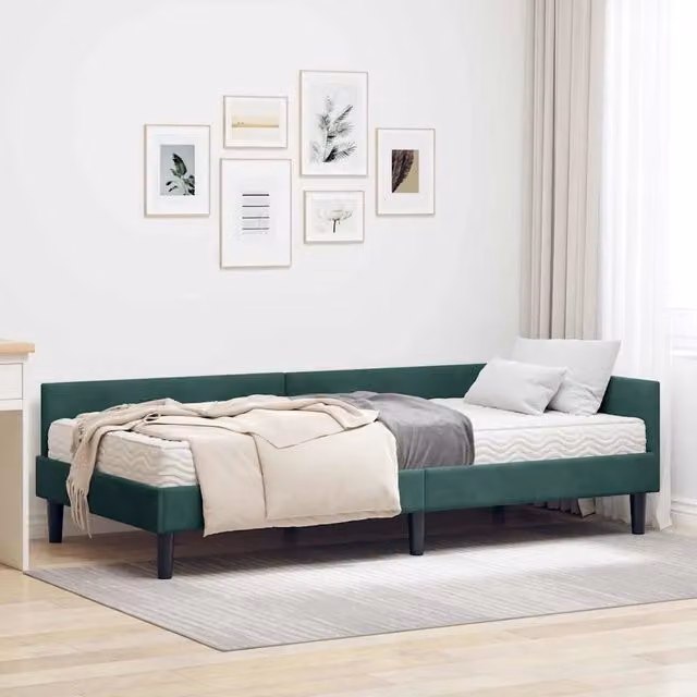 Struttura Letto Angolare con Materasso 2 pz Verde Scuro 3393708