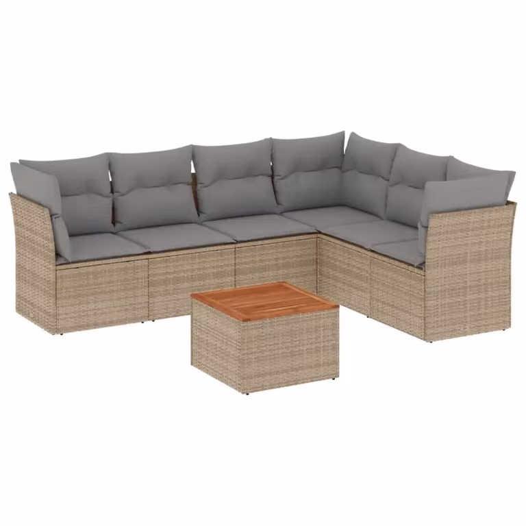 vidaXL Set Divano da Giardino a L in Polyrattan con Cuscini Beige e Grigio e Tavolino da Caffè