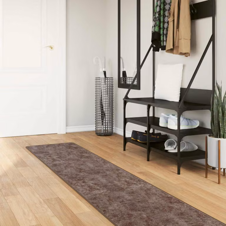 Tappeto Runner vidaXL MARSA Grigio, Design Astratto Moderno, Lavabile e Antiscivolo, L 50 cm x P 250 cm, in Poliestere e PVC