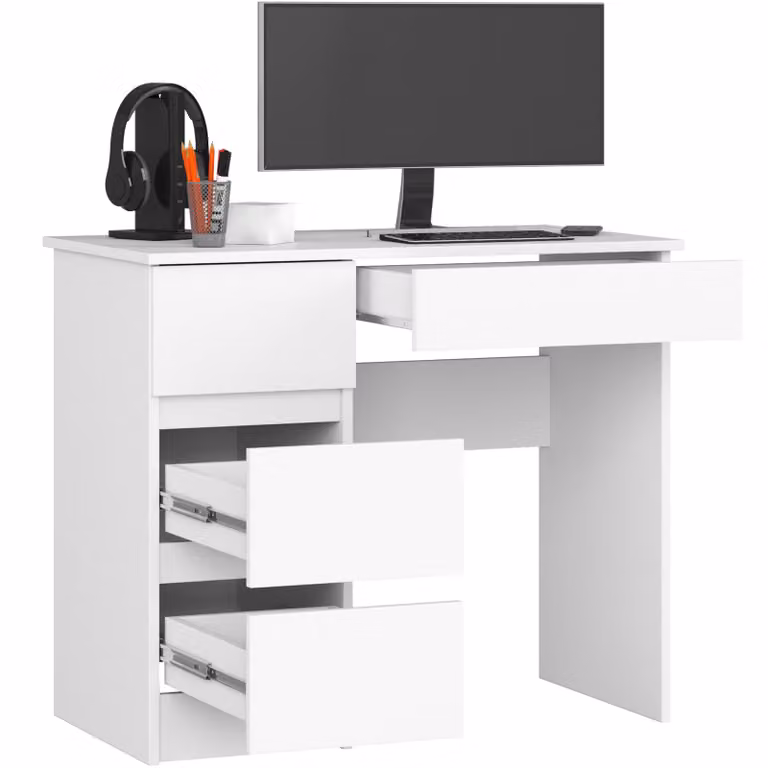 Scrivania da 90 cm con 4 cassetti, scrivania per computer, scrivania da lavoro per ufficio e bambini