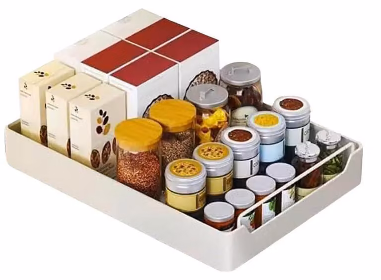 Cestello estraibile per cucina - Cassetto largo 20 cm - Acciaio - Scaffale per spezie - Organizer per dispensa - Da incasso - Bianco