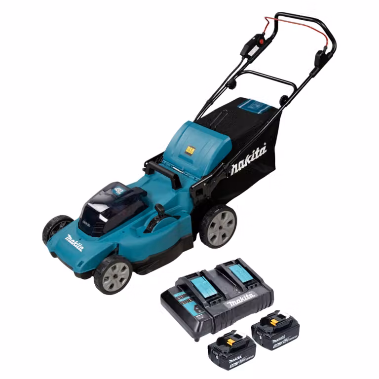 Rasaerba a batteria Makita DLM 480 CT2 36 V ( 2x 18 V ) 48 cm 62 l + 2x batteria 5,0 Ah + caricabatterie