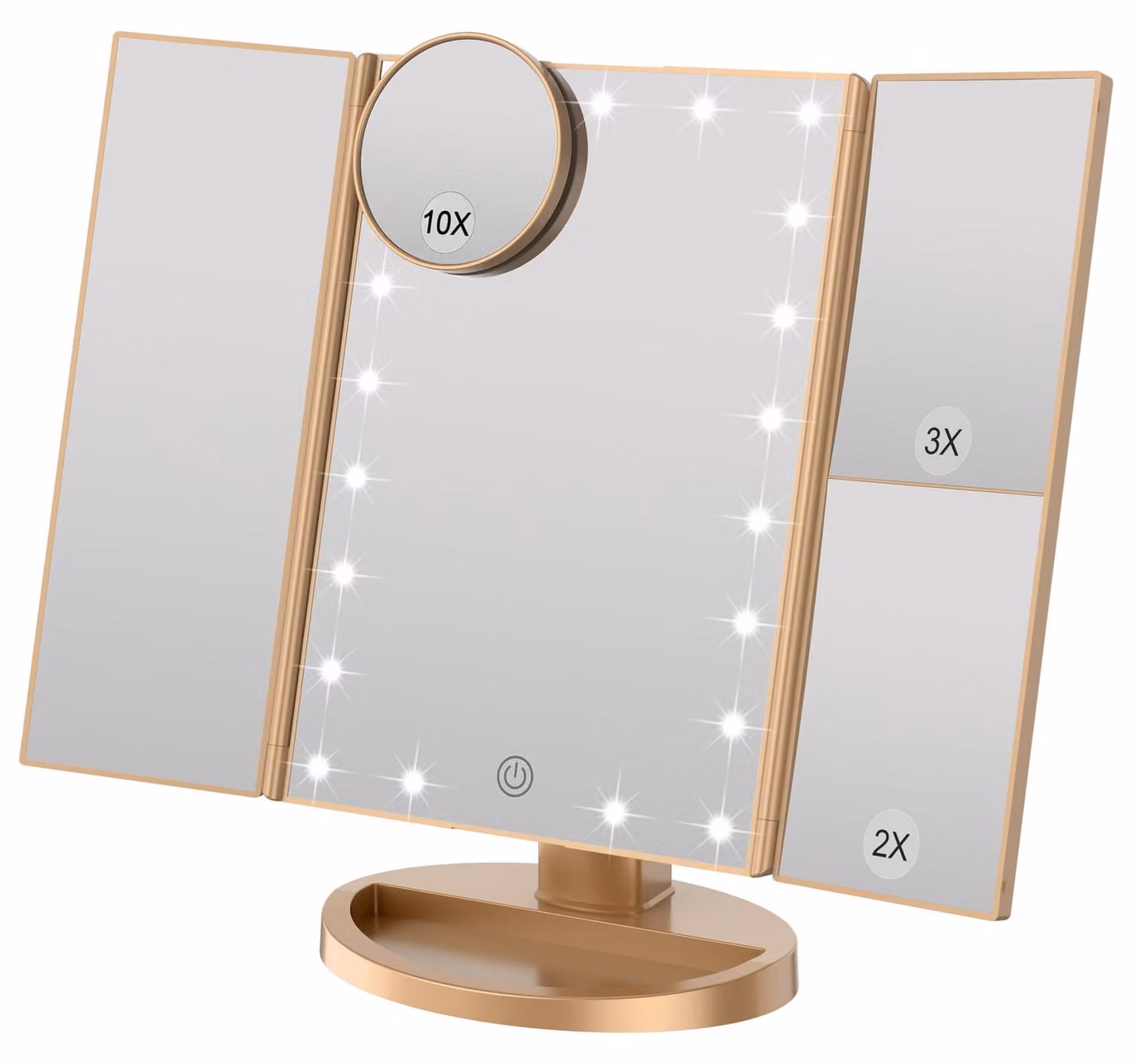 Specchio da trucco WEILY con ingrandimento 2X/3X e 21 luci LED, alimentazione duale