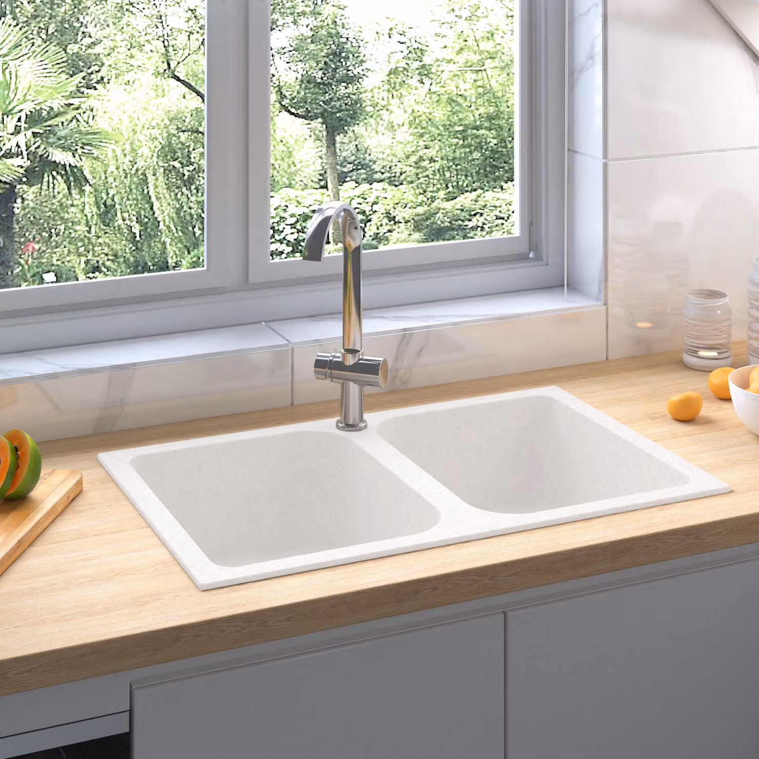 Lavello da cucina Bianco 76 x 48 x 30 cm Quarzo e Resina