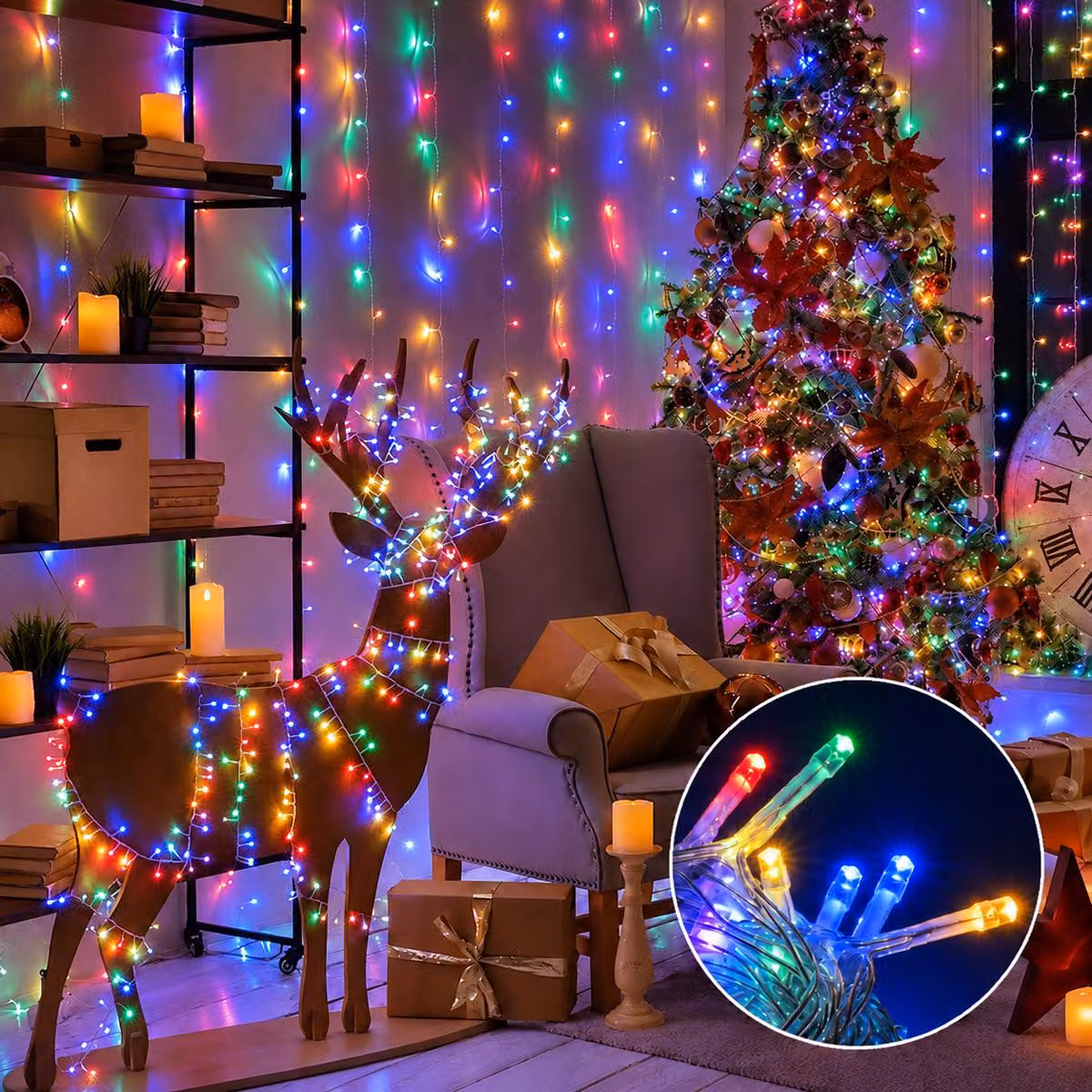 Luci LED da fata 30M 300 LED colorati, 8 modalità di decorazione dell'albero di Natale per l'albero di Natale, giardino della festa di Halloween