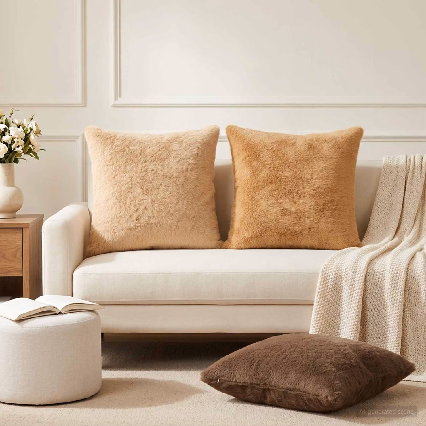 Set di 6 federe vidaXL HEERLEN in ecopelliccia, colore tortora, L 60 x P 60 x H 60 cm