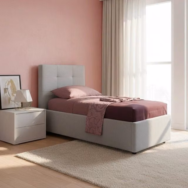 Letto singolo Ascoli contenitore in tessuto Enjoy 20 grigio chiaro