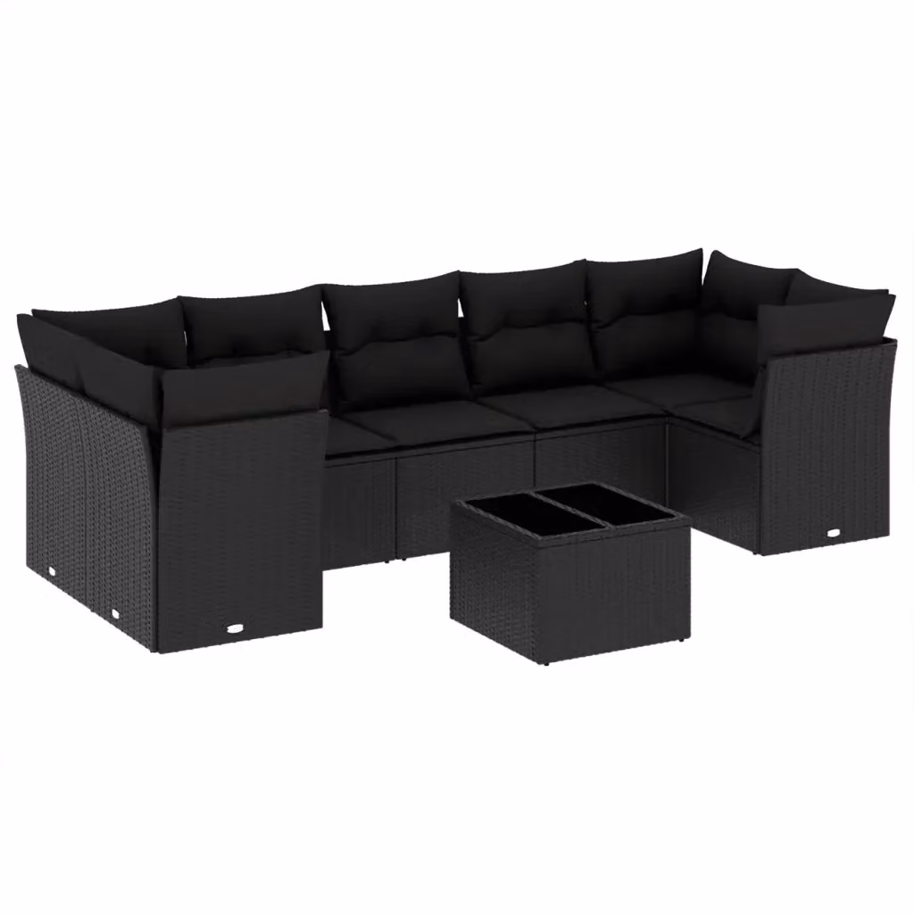 vidaXL Set Divano da Giardino a L con Tavolino e 8 Cuscini Nero in Polyrattan e Acciaio – 2