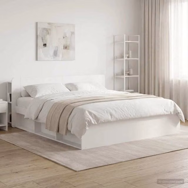 Testata del letto moderna vidaXL in legno MDF bianco lucido con ripiani integrati L 215 x H 80 x P 26,18 cm – 1