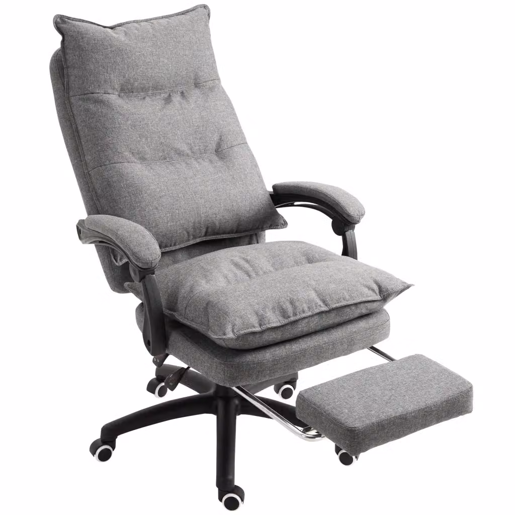 Sedia da ufficio ergonomica Minimal grigia in tessuto lino con poggiatesta e ruote – 2
