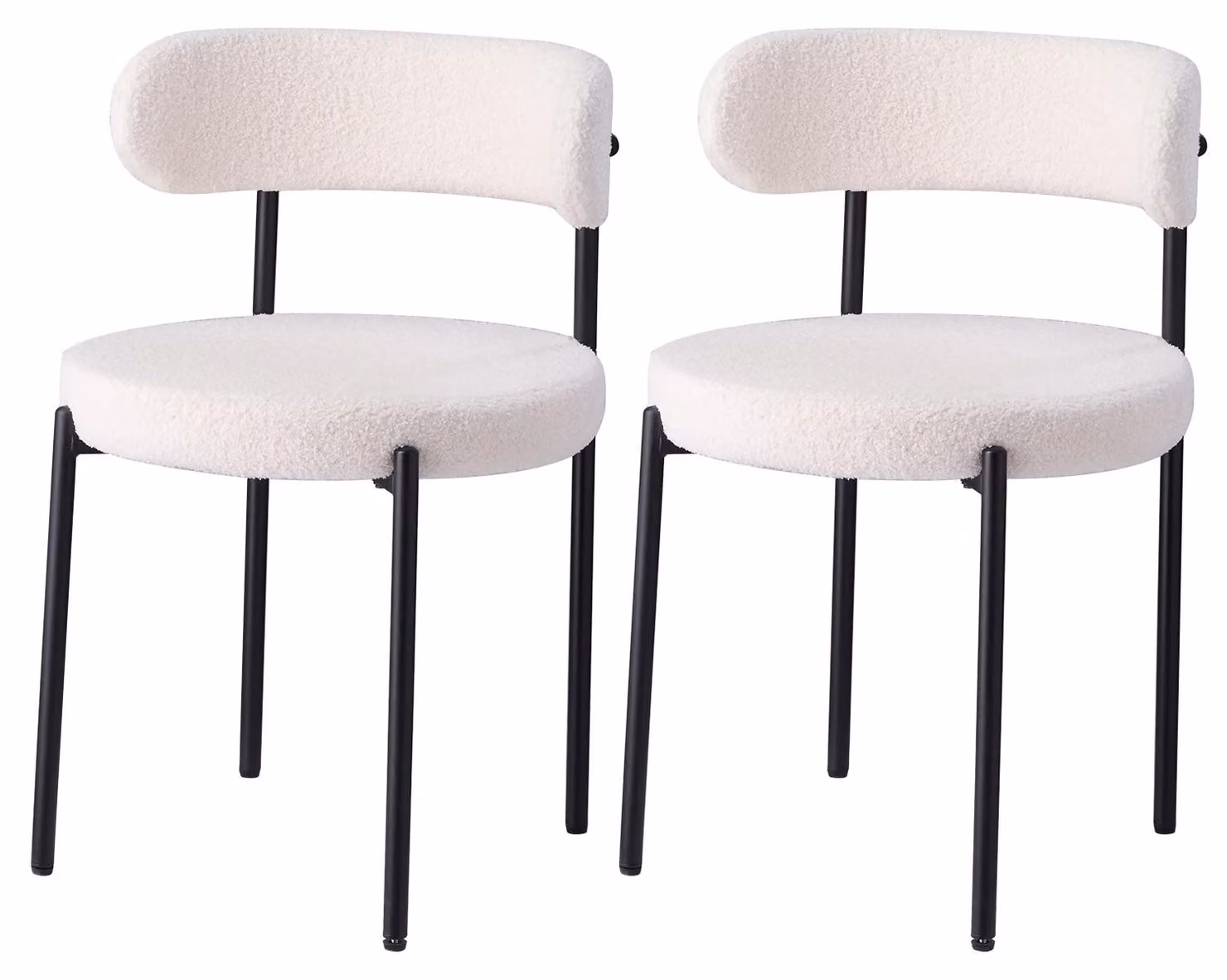 Set di 2 sedie da pranzo - Sedia imbottita - Design mid-century - Seduta imbottita - Schienale curvo - Gambe in metallo - Bianco