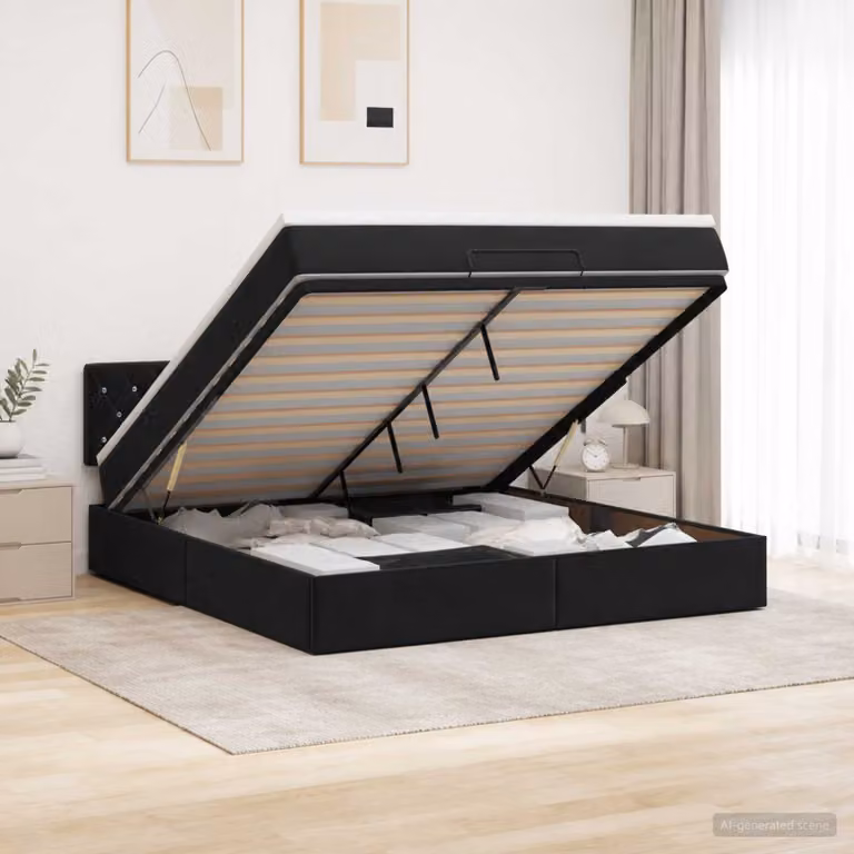 Letto ottomano con materasso vidaXL in velluto nero L 160 cm x P 200 cm
